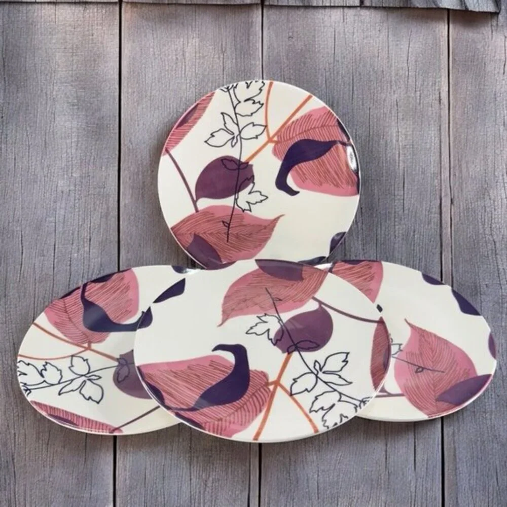 POTTERY BARN Graphic Harvest Ceramic Dish‎ Plate Made In Brazil Round New Set 4